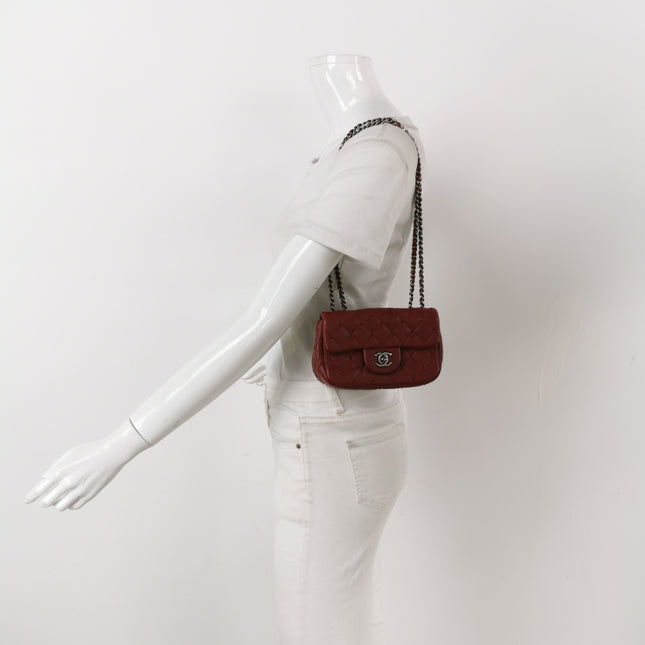 Chanel Seasonal Flap Mini Burgundy Lambskin Leather With Beads