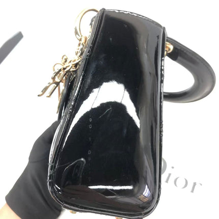Lady Dior Mini Black Patent Leather Bag with gold hardware Chain Strap