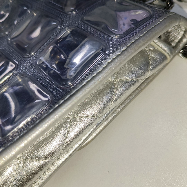 Chanel Ice Cube Chocolate Bar Classic Flap Metallic Silver PVC with Leather