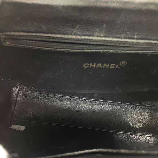 Chanel Vintage Kelly Mini Top Handle Flap Bag Black Lambskin Leather