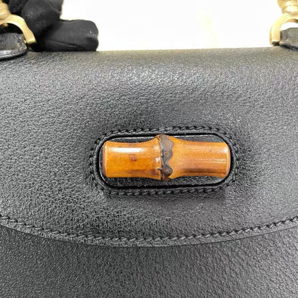Gucci Bamboo 1947 Small Black Grained Leather Top Handle Bag