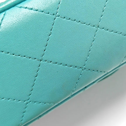 Chanel Classic Flap Mini Turquoise Blue Lambskin Leather Gold Hardware 2014