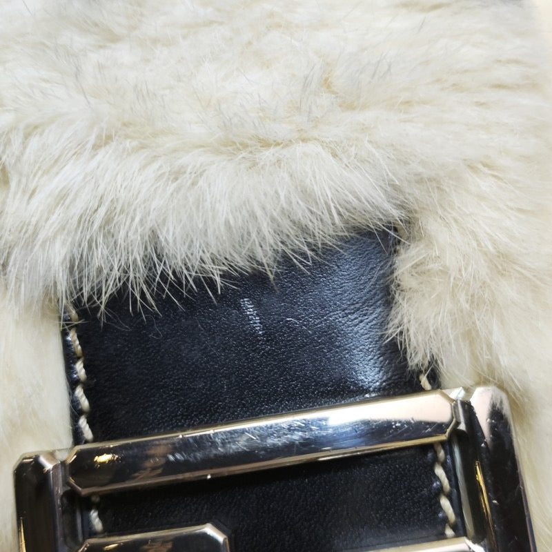 Fendi Mini Mamma Baguette White Rabbit Fur Shoulder Bag