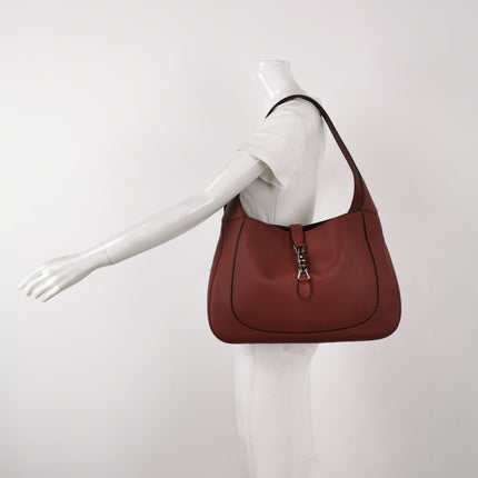 Gucci Jackie 1961 Burgundy Large Pebbled Leather Shoulder Bag with Strap