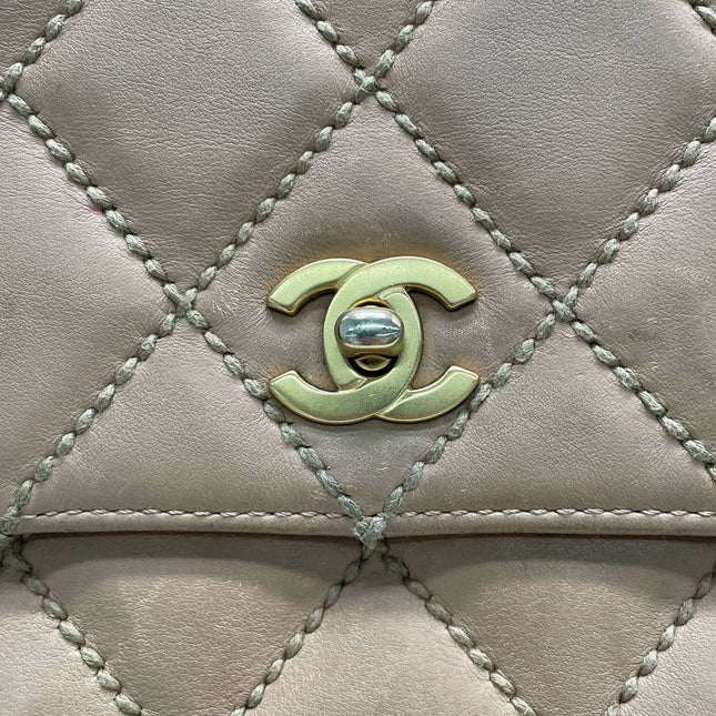 Chanel Wild Stitch Flap Beige Leather with Stitching Detail