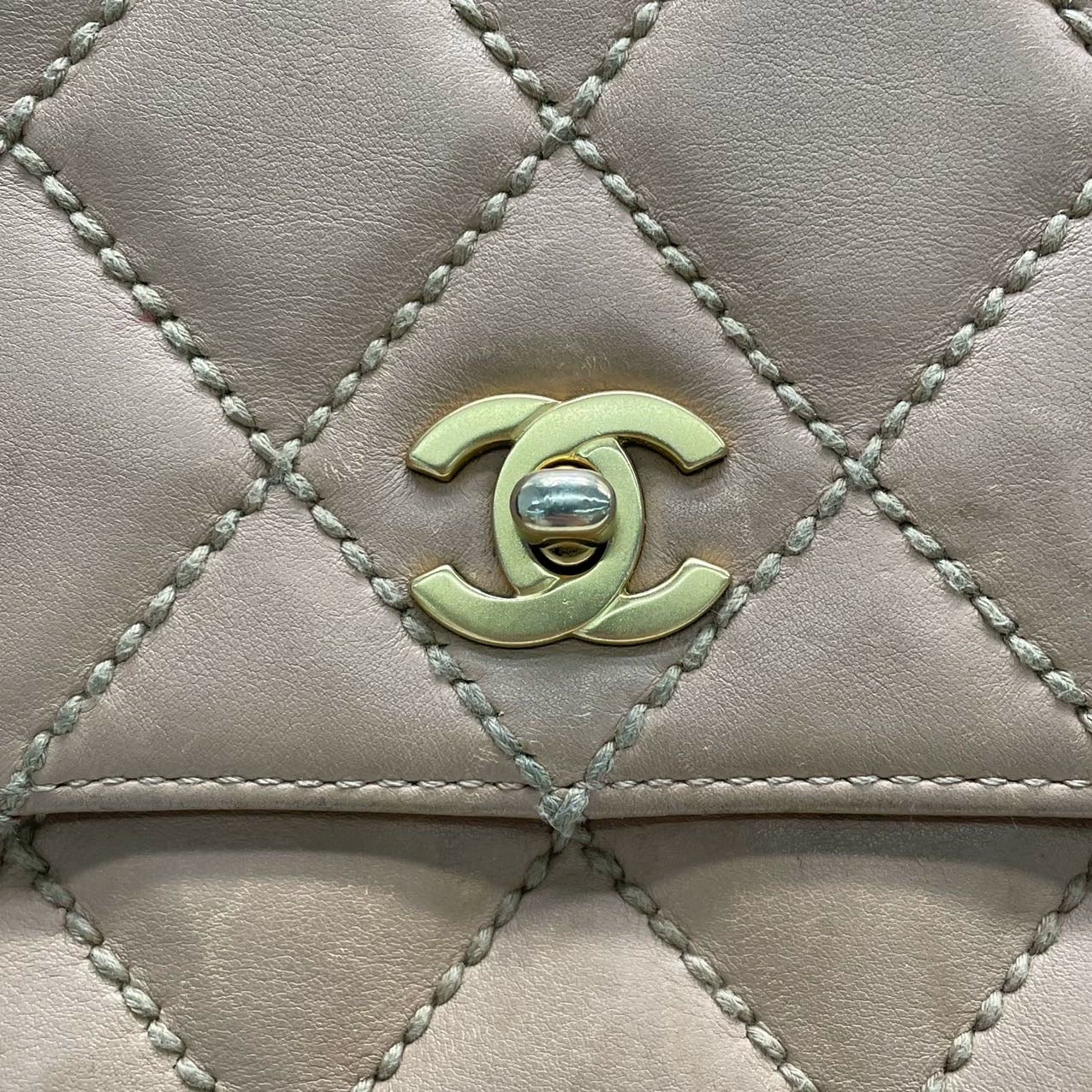 Chanel Wild Stitch Flap Beige Leather with Stitching Detail