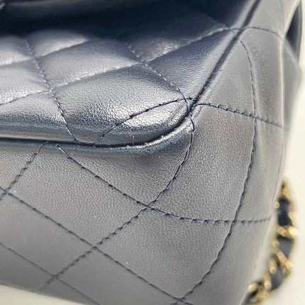 Chanel Classic Flap Mini Rectangular Navy Lambskin Leather Gold Hardware Microchip