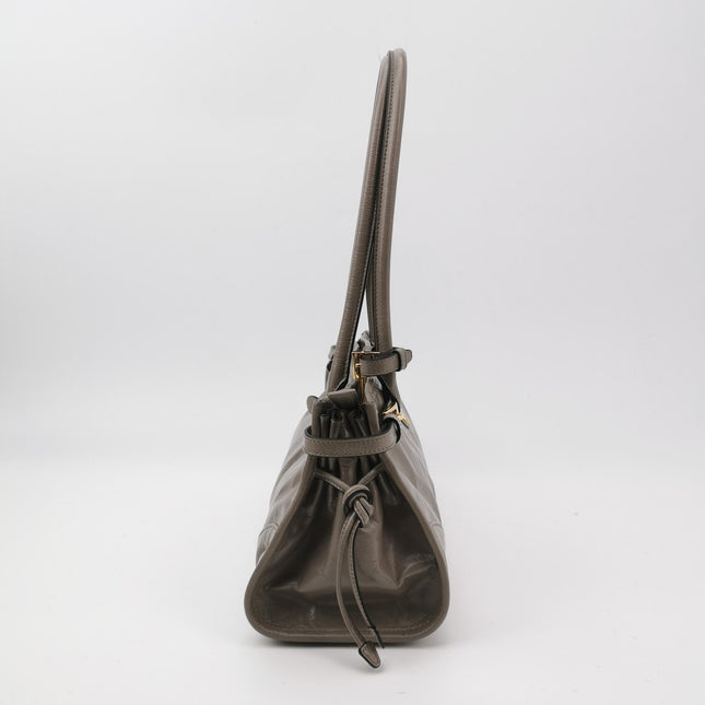 Prada Bonnie Medium Soft Lux Grey Shiny Calfskin Leather Shoulder Bag