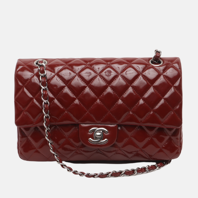 Chanel Classic Flap Medium Burgundy Patent Leather Silver HW, 2010-2011-Luxbags