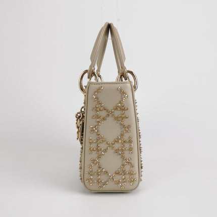 Lady Dior Mini Gold Calfskin Leather with Crystals Gold Hardware 2020
