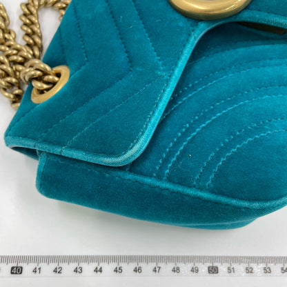 Gucci Marmont Small Flap Turquoise Blue Velvet Handbag