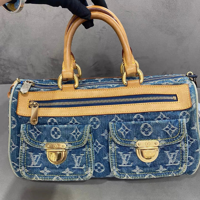Louis Vuitton Neo Speedy Blue Denim and Leather Boston Bag-Luxbags