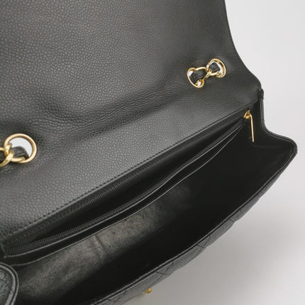 Chanel Classic Flap Jumbo Black Caviar Leather Single Flap 24k Gold Hardware 2008