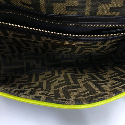 FENDI Baguette Zucca Monogram Canvas with Lime Neon Trimming Medium