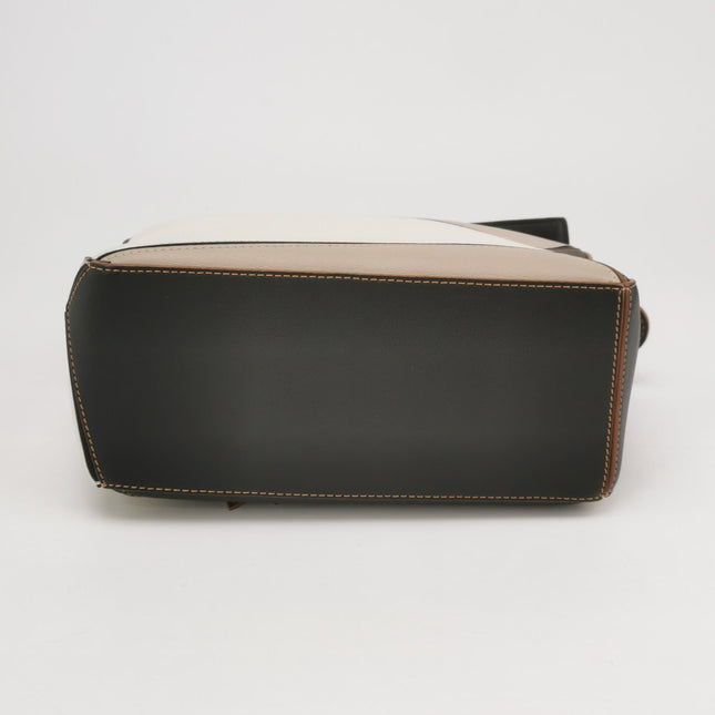 Loewe Puzzle Small Tricolor Black Grey Calfskin Leather Braided Handle Crossbody Bag