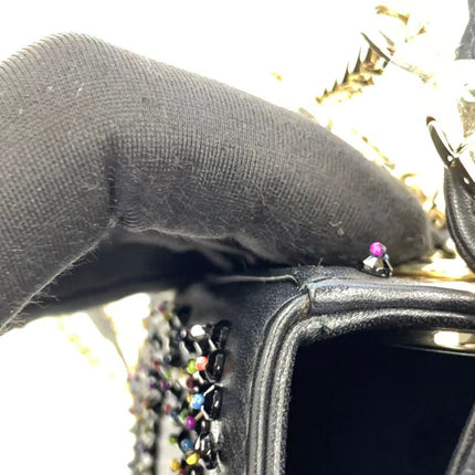 Lady Dior Mini Black Calfskin Leather with Multicolor Crystals Gold Hardware