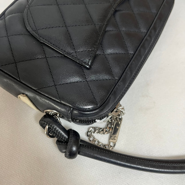 Chanel Cambon Clutch Black Leather White Logo
