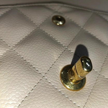 Sold Chanel Classic Flap Jumbo 2010 Beige Caviar Leather Doublr Flap Gold Hardware