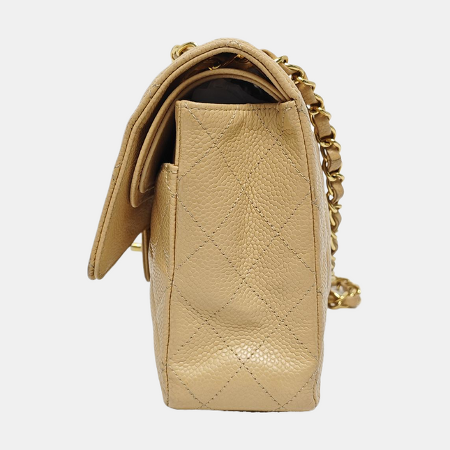 Chanel Timeless Classic Flap Medium Beige Caviar Leather Gold Hardware