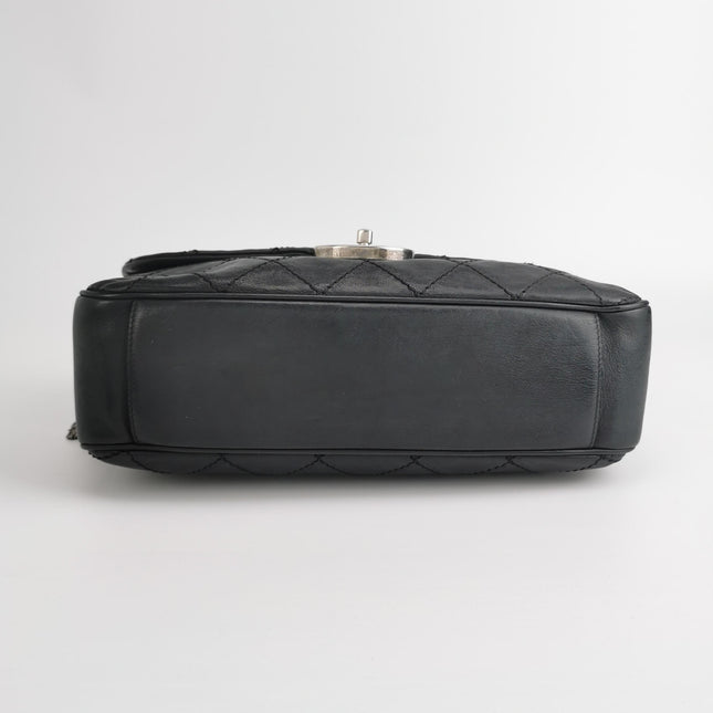 Chanel 2013 Paris-Edinburgh Large Black Flap Calfskin Leather Shoulder Bag