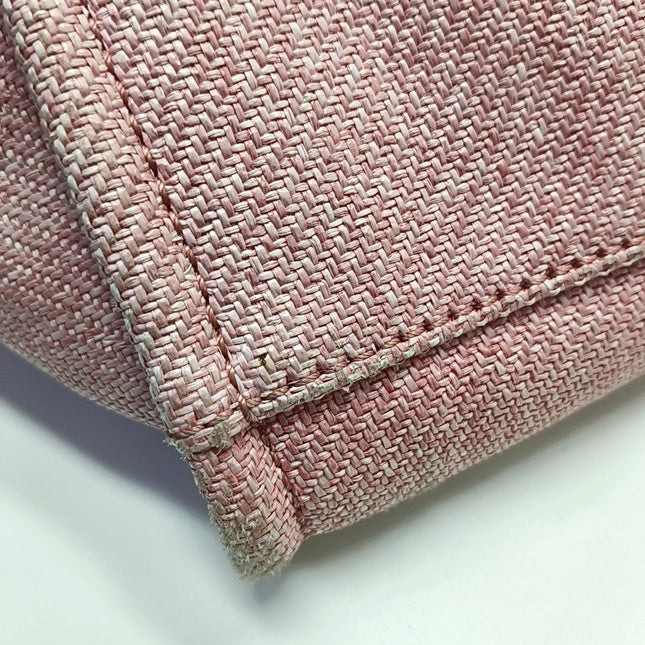 Chanel Deauville Tote Medium Pink Denim White Leather Top Handle