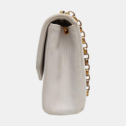Chanel Diana CC Flap Bag Small Vintage White Lambskin Leather with 24k Gold HW, 1989-1991