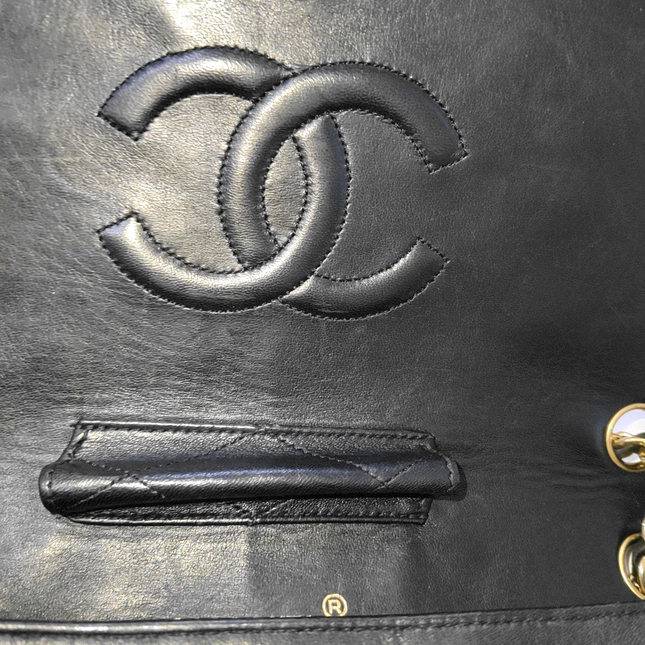 Chanel Classic Flap Vintage Large Black Lambskin Leather with 24k Gold Hardware, 1989-1991