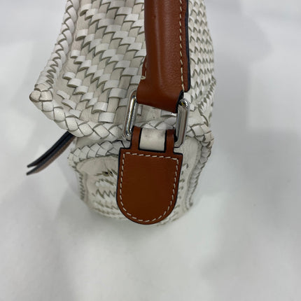 Loewe Puzzle Small Leather Woven Braided White Crossbody Bag