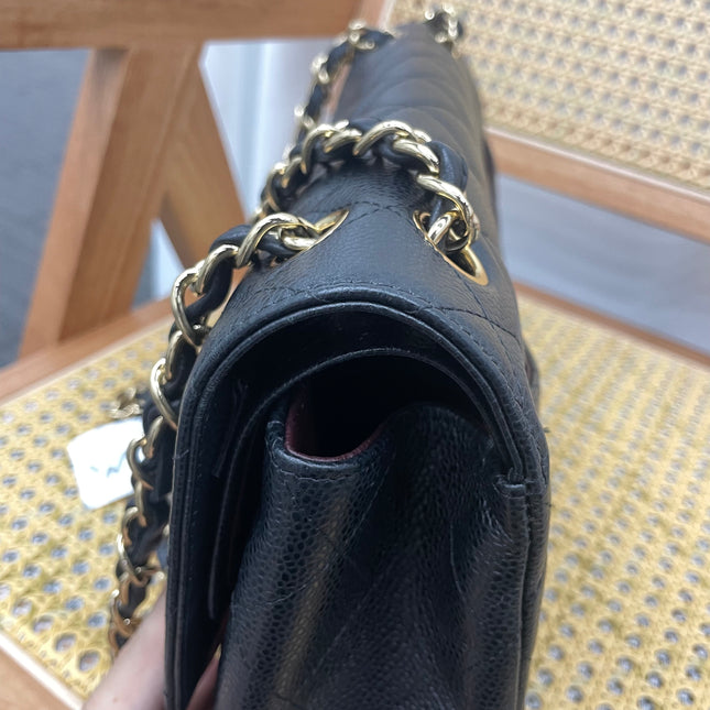 Chanel Classic Flap Jumbo 2011 Black Caviar Leather Double Flap Gold Hardware