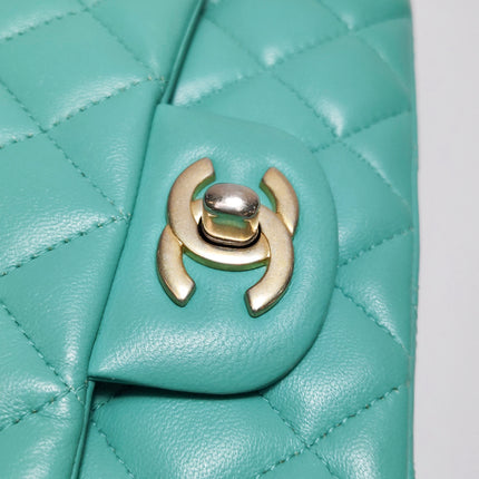 Chanel Classic Flap Mini Turquoise Blue Lambskin Leather Gold Hardware