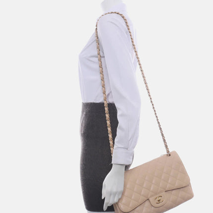 Sold Chanel Classic Flap Jumbo 2010 Beige Caviar Leather Doublr Flap Gold Hardware