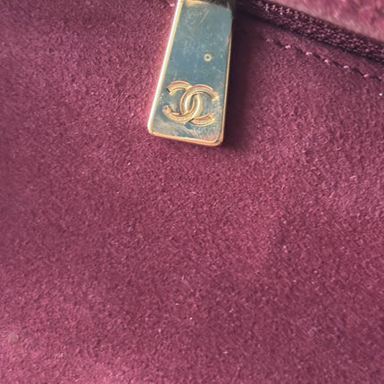 Chanel Vintage Medium Flap Top Handle Bag Burgundy Suede Leather 1997-1999