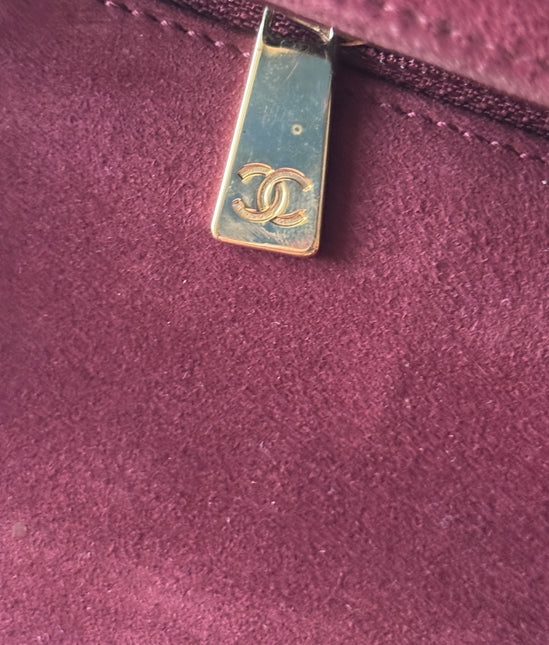 Chanel Vintage Medium Flap Top Handle Bag Burgundy Suede Leather 1997-1999