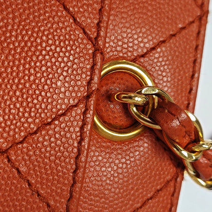 Chanel Vintage Small Matelasse Orange Caviar Leather Top Handle Bag