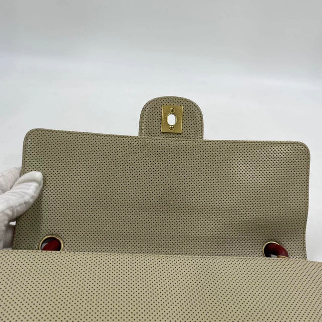 Chanel Vintage Classic Flap Bi-color Beige Perforated Leather and Red Leather Strap Bag, 2000-2002