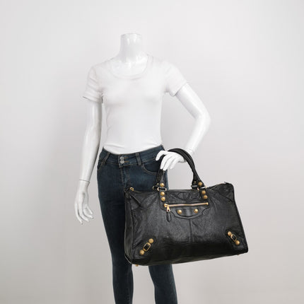 Sold Balenciaga City Bag Black with Gold-tone hardware Large Handbag