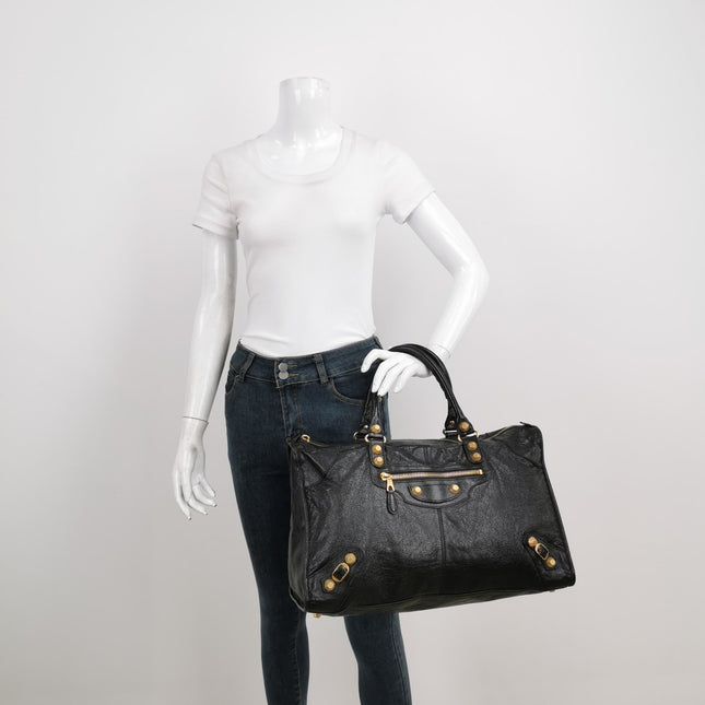 Sold Balenciaga City Bag Black with Gold-tone hardware Large Handbag
