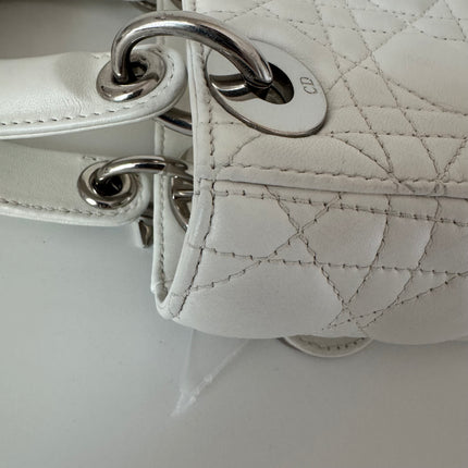 Lady Dior Mini White Lambskin Leather Silver HW Chain Strap 2018