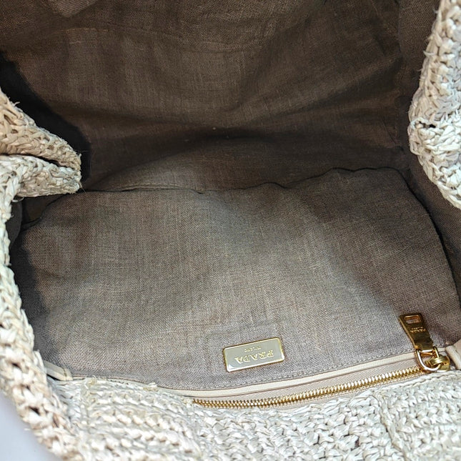 Prada Canape Straw Tote Beige Top Handle Bag