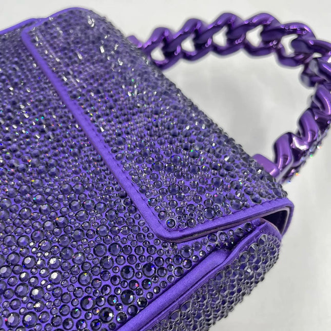 Versace La Medusa Mini Crystal Embellished Top Handle Bag in Purple