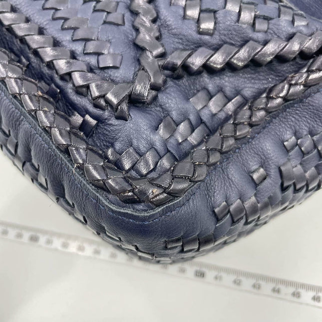 Loewe Puzzle Small Leather Woven Braided Navy Crossbody Bag