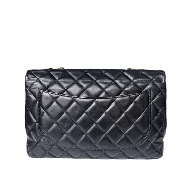 Sold Chanel Classic Flap Jumbo Vintage Black Lambskin Leather with 24k Gold Hardware