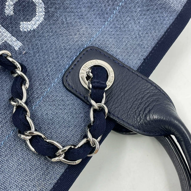 Chanel Deauville Tote Medium Navy Denim Top Handle