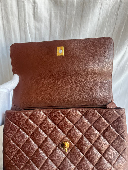 Chanel Vintage Top Handle Kelly Dark Caramel Flap Bag Caviar Leather 24k Gold Plated Hardware, 1996-1997