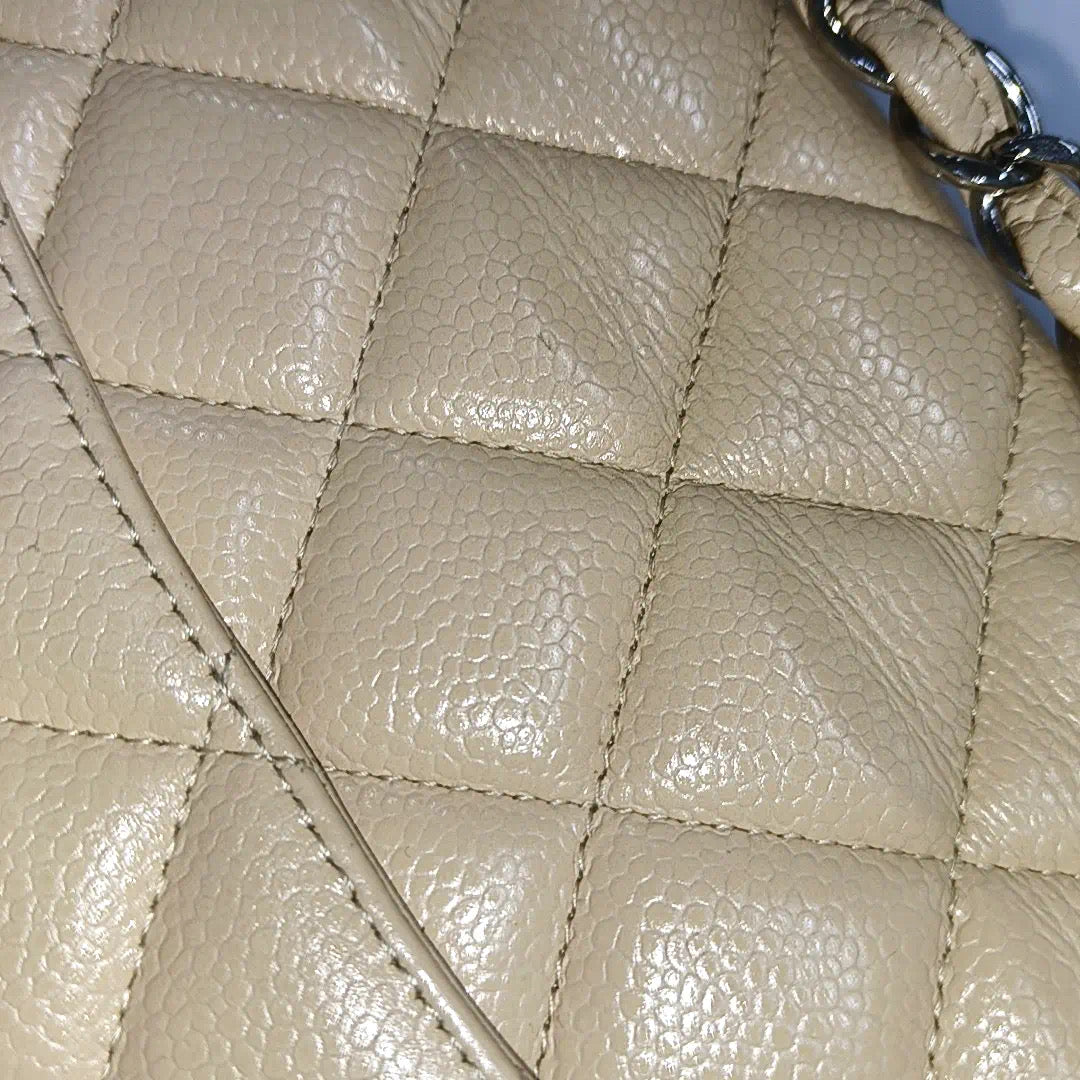 Sold Chanel Classic Flap Jumbo 2010 Beige Caviar Leather Single Flap with Silver Hardware