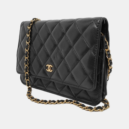 Chanel Wallet on Chain Classic Flap Black Lambskin Leather Gold Hardware
