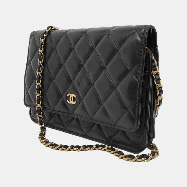 Chanel Wallet on Chain Classic Flap Black Lambskin Leather Gold Hardware