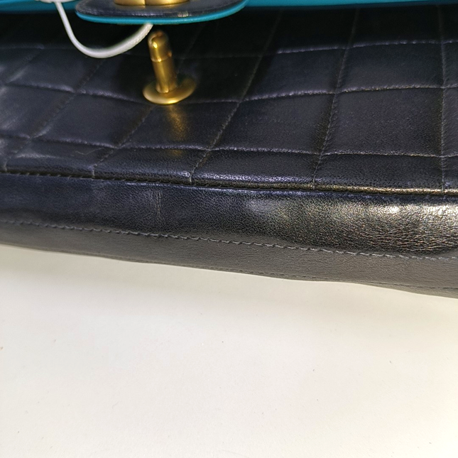 Chanel East West Chocolate Bar Black Leather Blue Interior