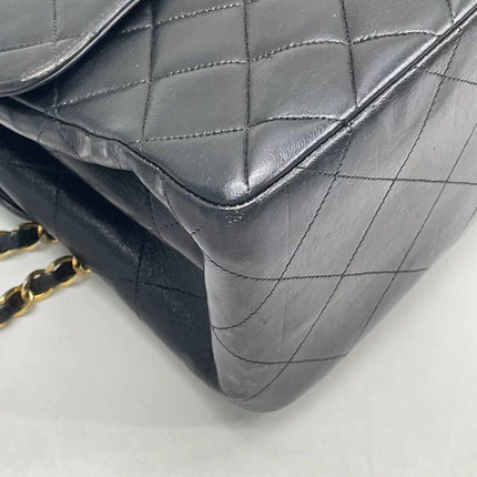 Chanel Jumbo Double Sided Classic Flap Black Lambskin Leather 24k Gold Hardware Handbag