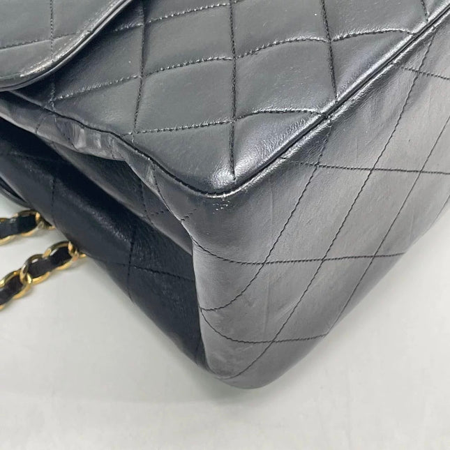 Chanel Jumbo Double Sided Classic Flap Black Lambskin Leather 24k Gold Hardware Handbag